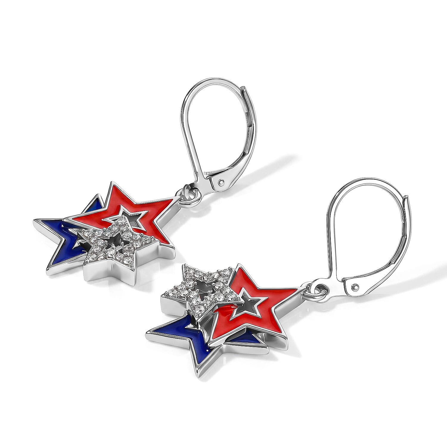 EverTrue White Zircon and Enameled 0.30 ctw Three Star Earrings in Platinum Bond