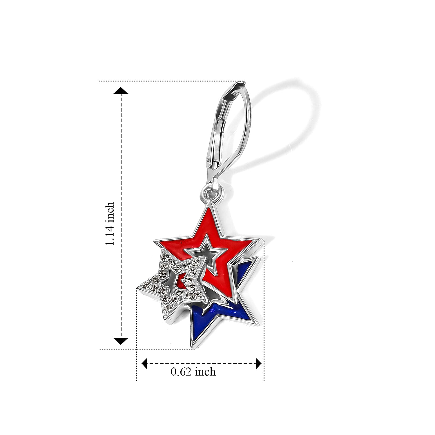 EverTrue White Zircon and Enameled 0.30 ctw Three Star Earrings in Platinum Bond