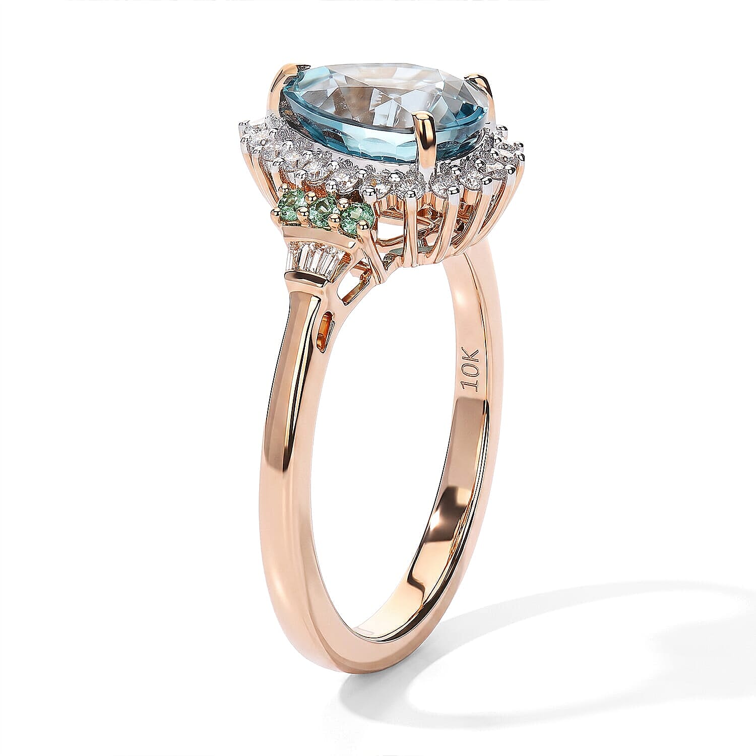 Luxoro AAA Cambodian Blue Zircon, Paraiba Tourmaline and Diamond I2 3.40 ctw Whisper of Blue Ring in 10K Rose Gold (Size 6.0)