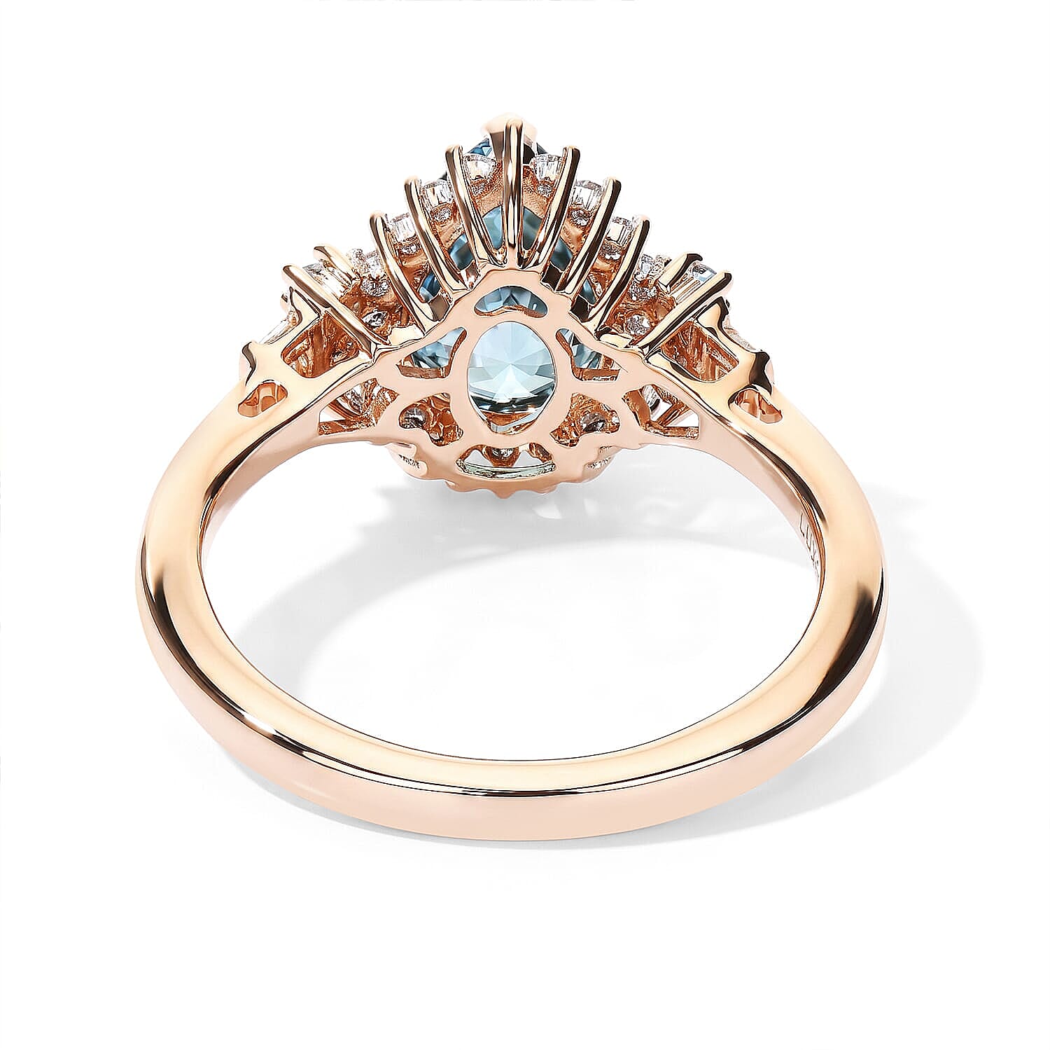 Luxoro AAA Cambodian Blue Zircon, Paraiba Tourmaline and Diamond I2 3.40 ctw Whisper of Blue Ring in 10K Rose Gold (Size 6.0)