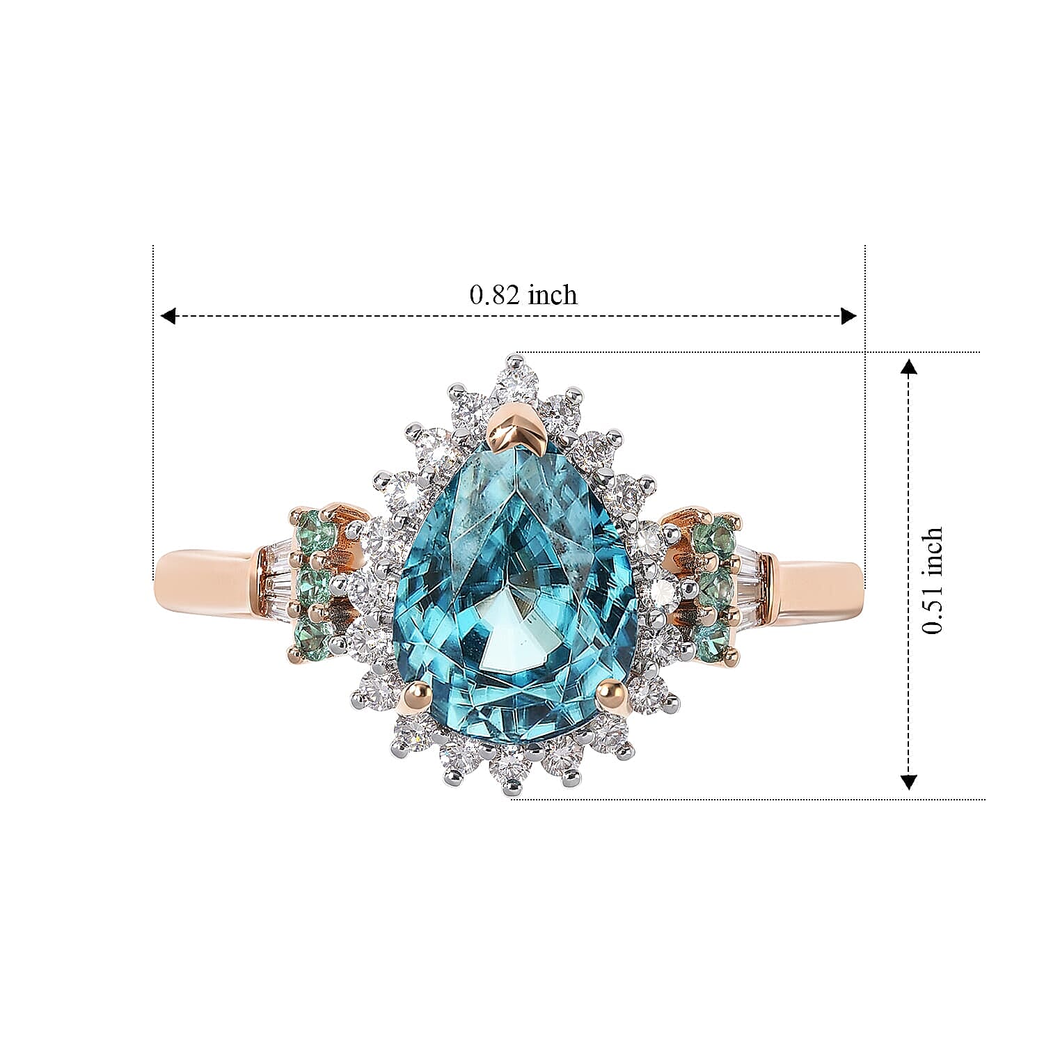 Luxoro AAA Cambodian Blue Zircon, Paraiba Tourmaline and Diamond I2 3.40 ctw Whisper of Blue Ring in 10K Rose Gold (Size 6.0)