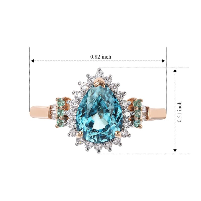 Luxoro AAA Cambodian Blue Zircon, Paraiba Tourmaline and Diamond I2 3.40 ctw Whisper of Blue Ring in 10K Rose Gold (Size 6.0)