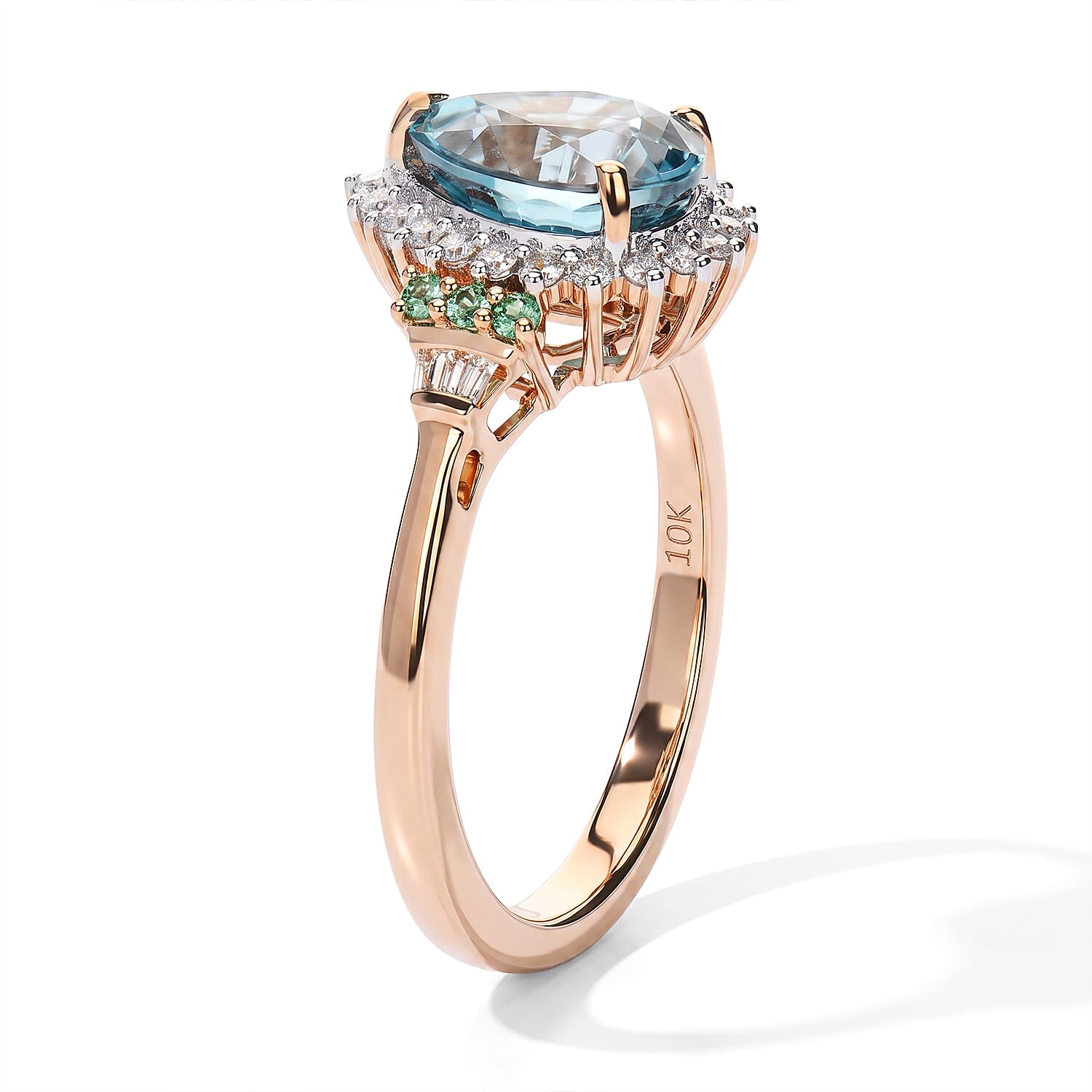 Luxoro AAA Cambodian Blue Zircon and Paraiba Tourmaline 2.75 ctw Whisper of Blue Ring in 10K Rose Gold (Size 7.0)