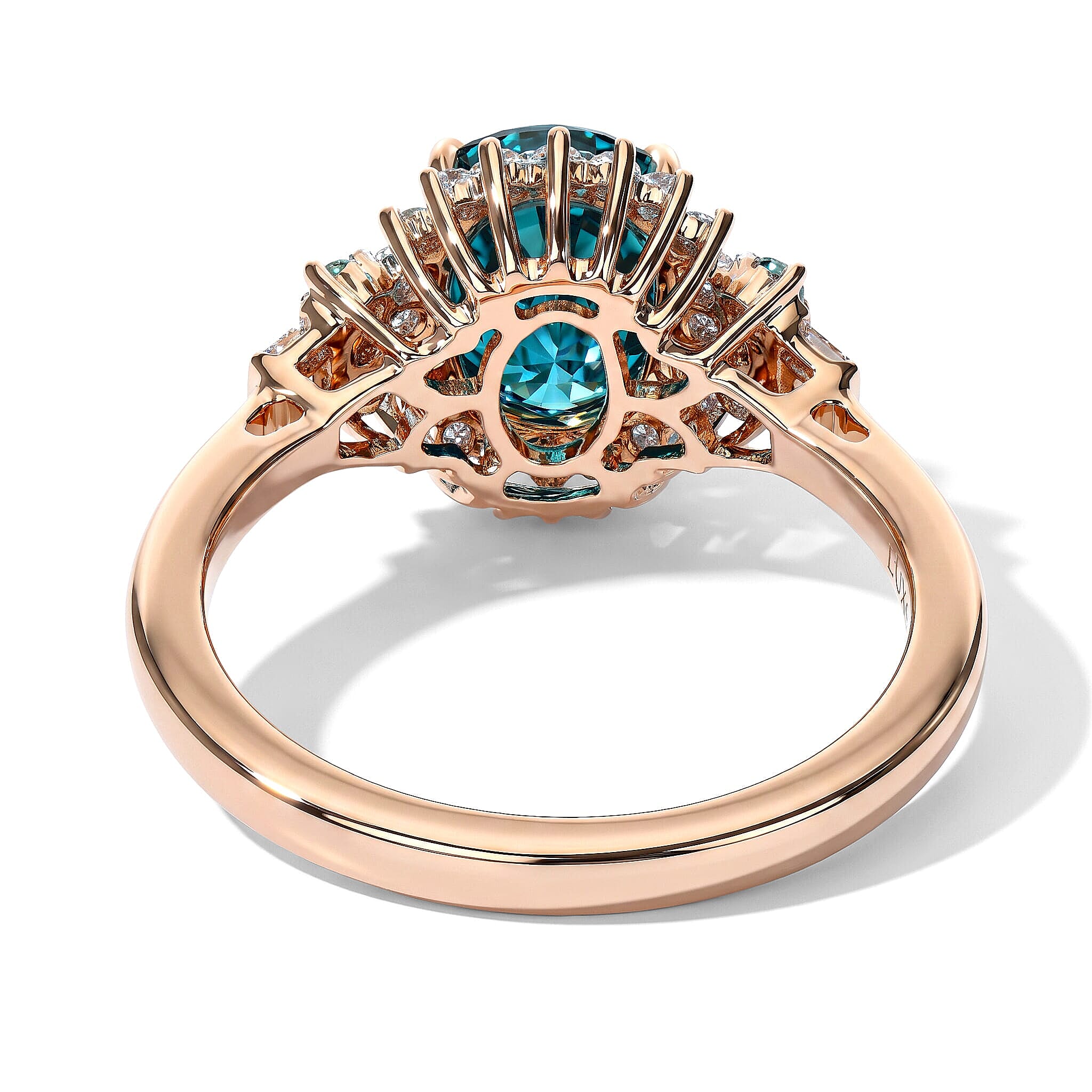 Luxoro AAA Cambodian Blue Zircon, Paraiba Tourmaline and Diamond I2 3.75 ctw Whisper of Blue Ring in 10K Rose Gold (Size 6.0)