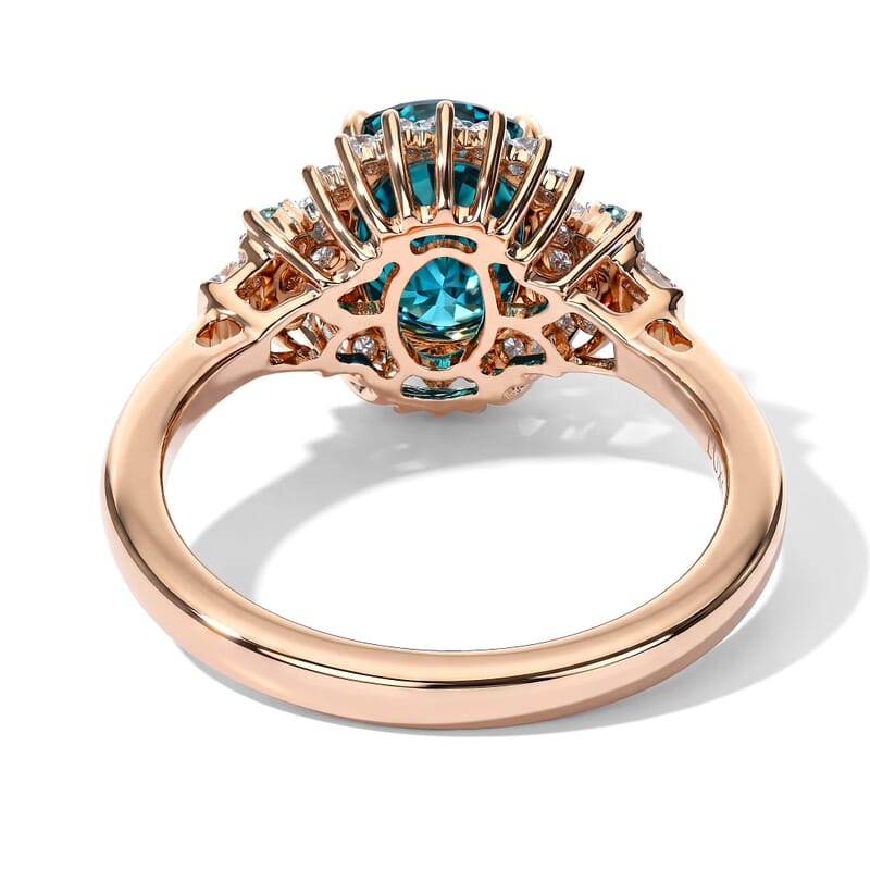 Luxoro AAA Cambodian Blue Zircon, Paraiba Tourmaline and Diamond I2 3.75 ctw Whisper of Blue Ring in 10K Rose Gold (Size 6.0)