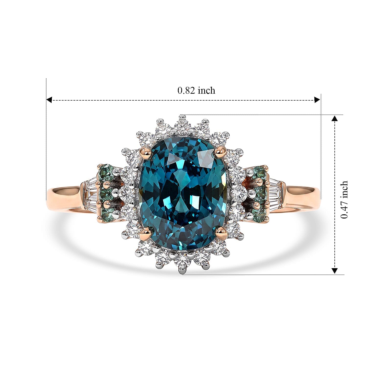 Luxoro AAA Cambodian Blue Zircon, Paraiba Tourmaline and Diamond I2 3.75 ctw Whisper of Blue Ring in 10K Rose Gold (Size 6.0)