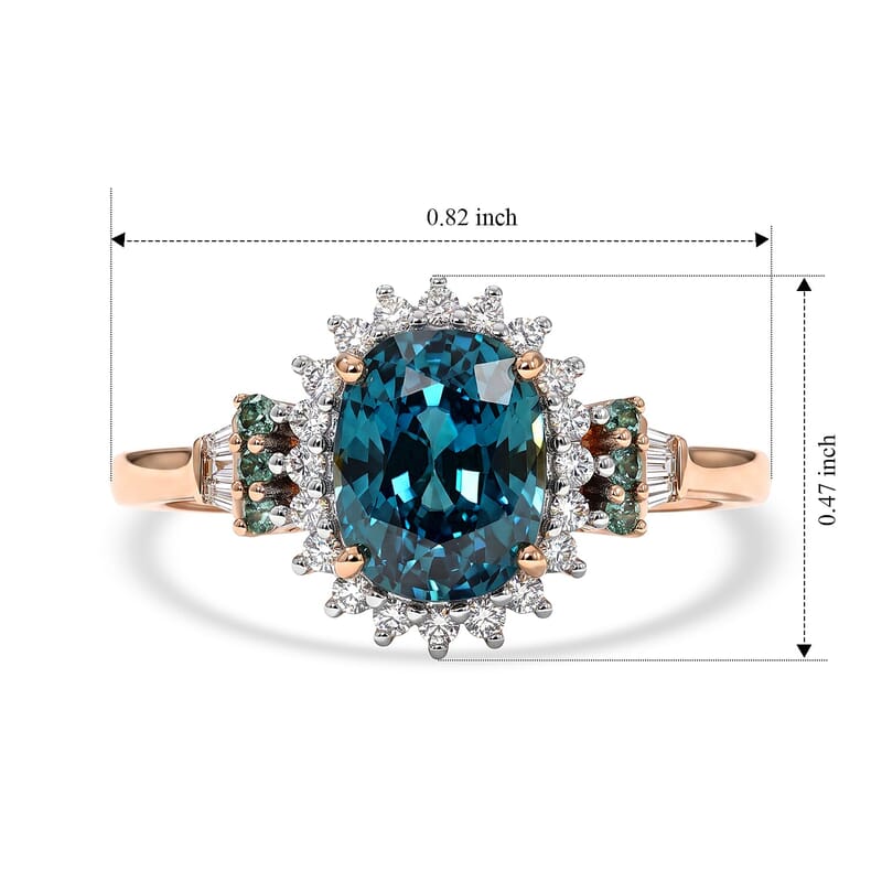 Luxoro AAA Cambodian Blue Zircon, Paraiba Tourmaline and Diamond I2 3.75 ctw Whisper of Blue Ring in 10K Rose Gold (Size 6.0)