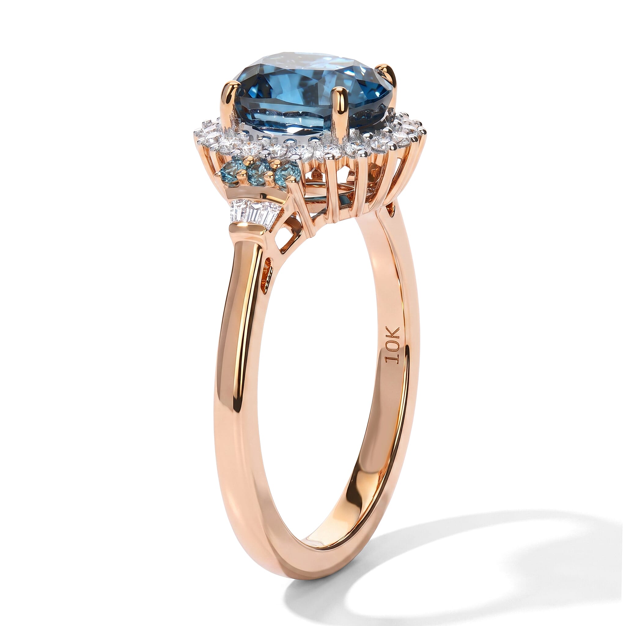 Luxoro AAA Cambodian Blue Zircon, Paraiba Tourmaline and Diamond I2 3.75 ctw Whisper of Blue Ring in 10K Rose Gold (Size 7.0)