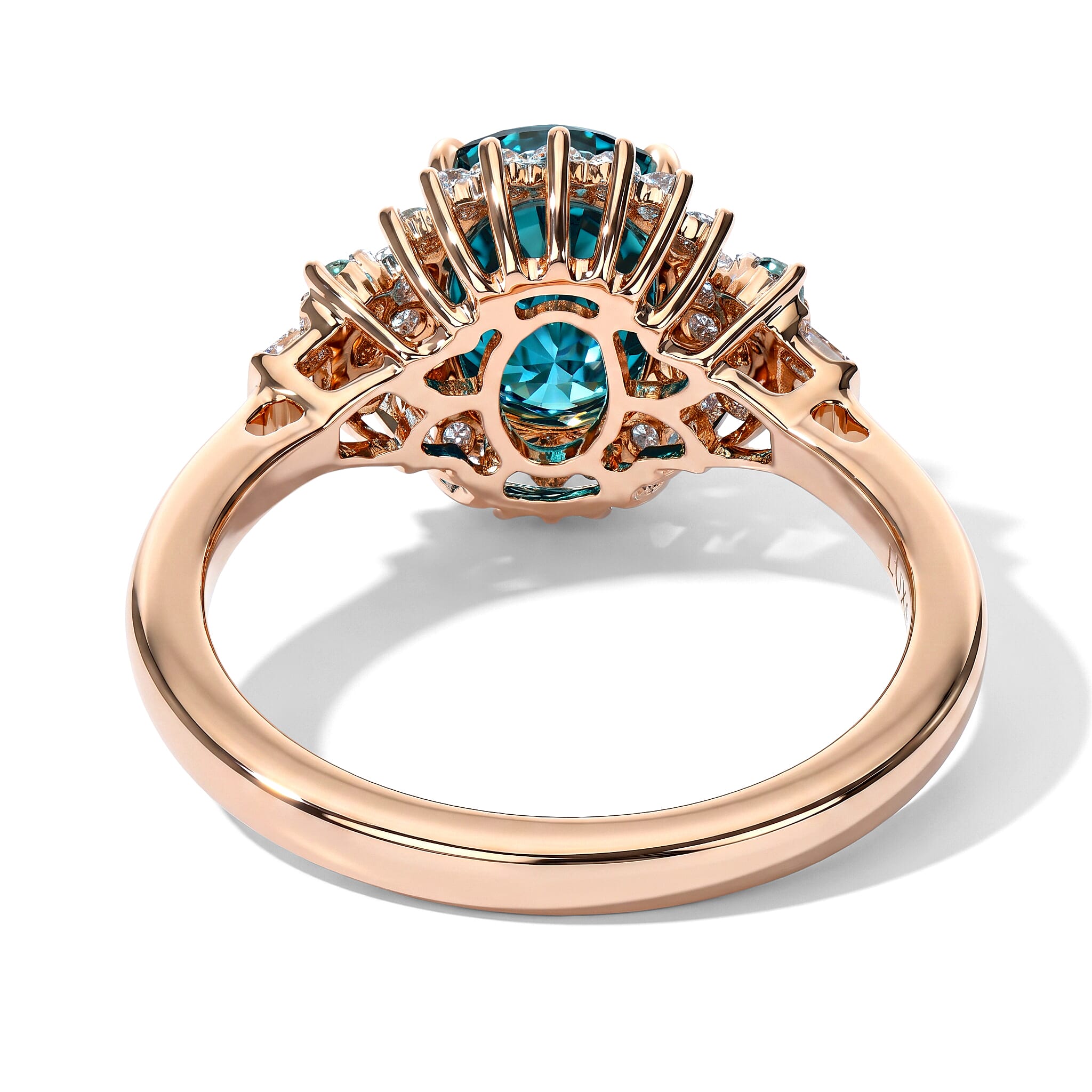 Luxoro AAA Cambodian Blue Zircon, Paraiba Tourmaline and Diamond I2 3.75 ctw Whisper of Blue Ring in 10K Rose Gold (Size 7.0)