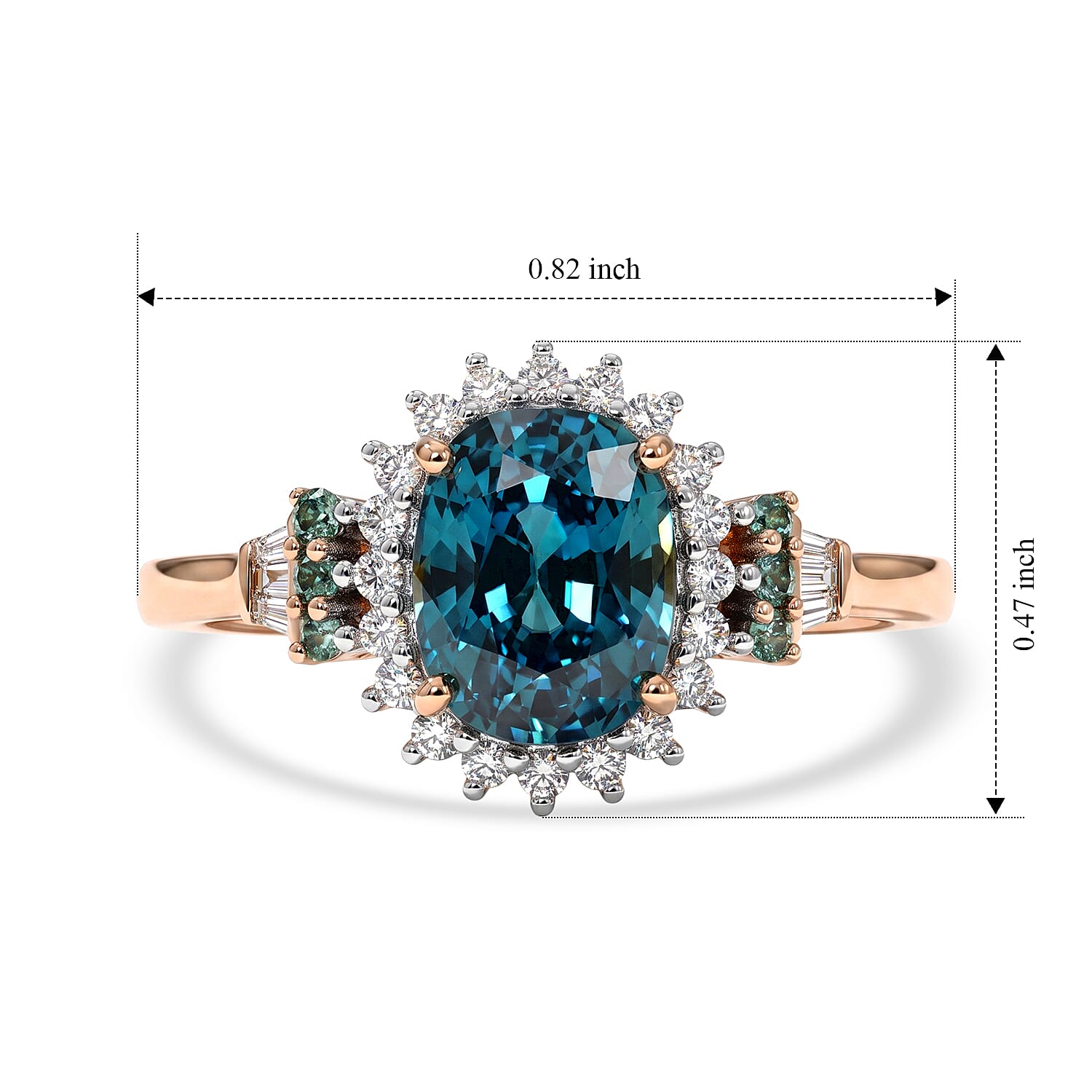Luxoro AAA Cambodian Blue Zircon, Paraiba Tourmaline and Diamond I2 3.75 ctw Whisper of Blue Ring in 10K Rose Gold (Size 7.0)