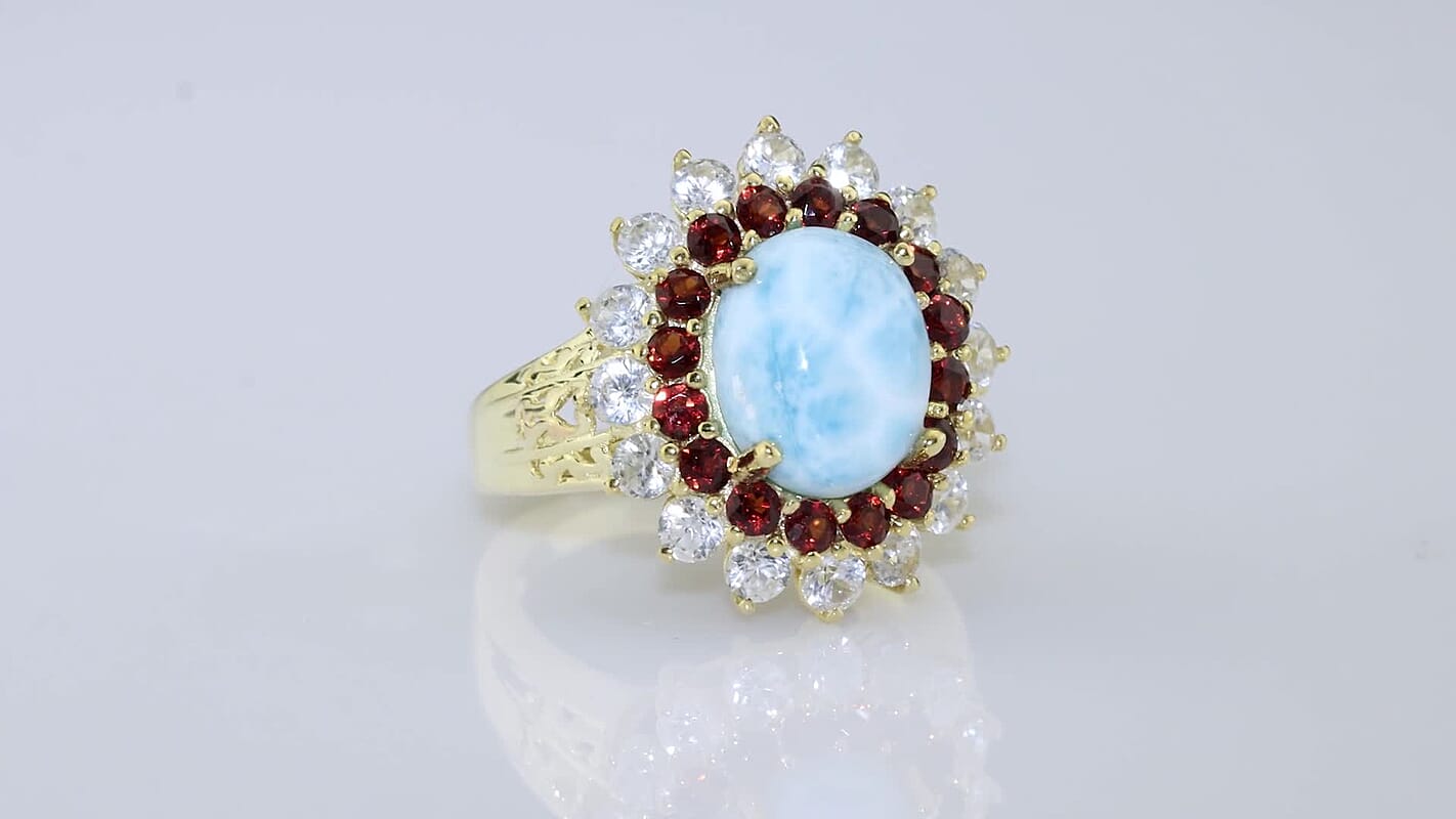 EverTrue Larimar and Multi Gemstone 7.50 ctw Ring in 18K YG Plated (Size 10.0)