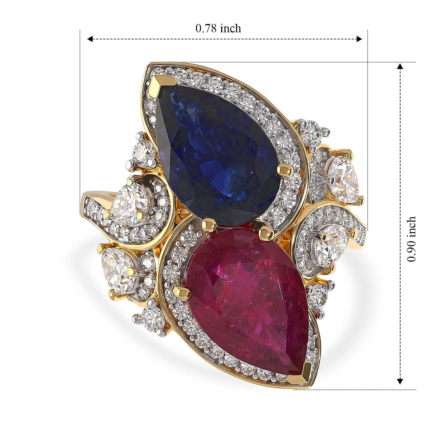 D'Joy Premium Masoala Sapphire (D) and Niassa Ruby (FF), Moissanite 7.15 ctw Cocktail Ring in 18K Vermeil Yellow Gold Over Sterling Silver (Size 7.0)