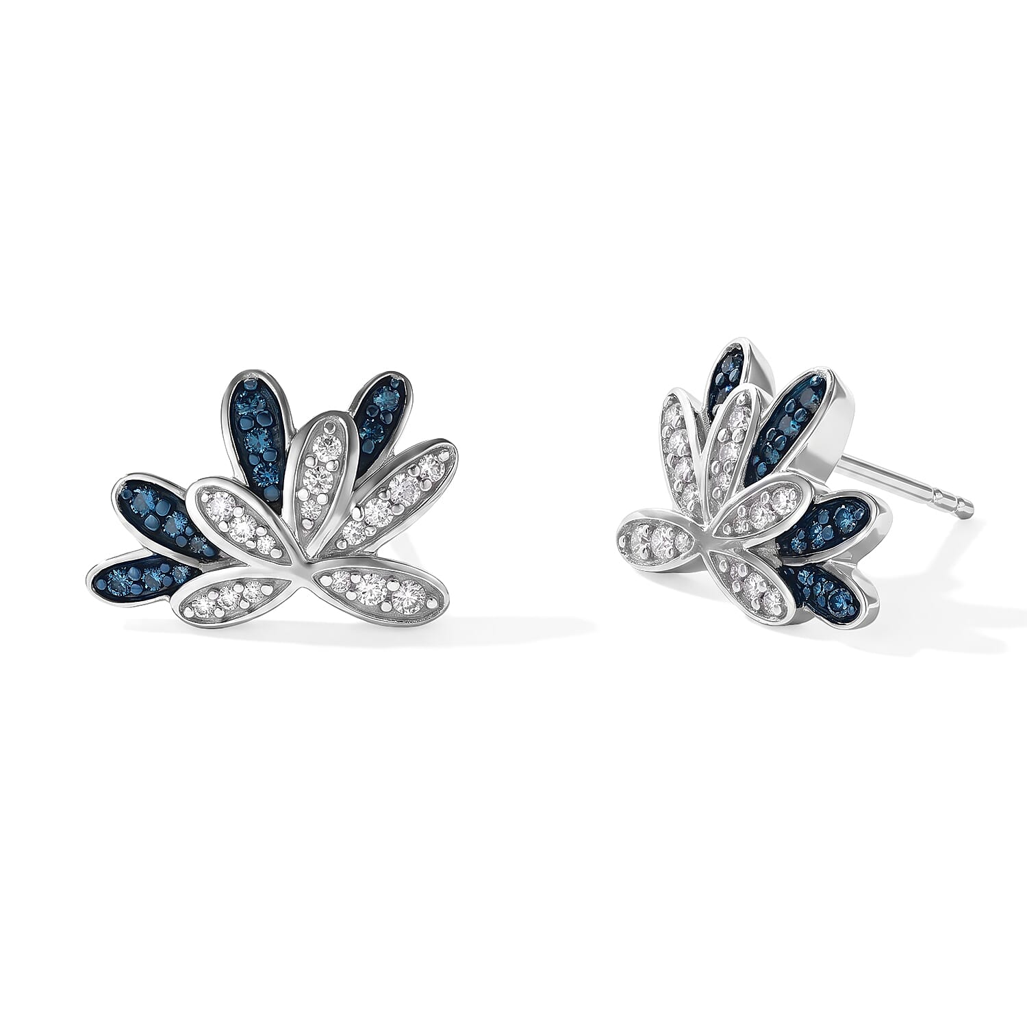 GP White and Blue Diamond 0.50 ctw Earrings in Rhodium Over Sterling Silver