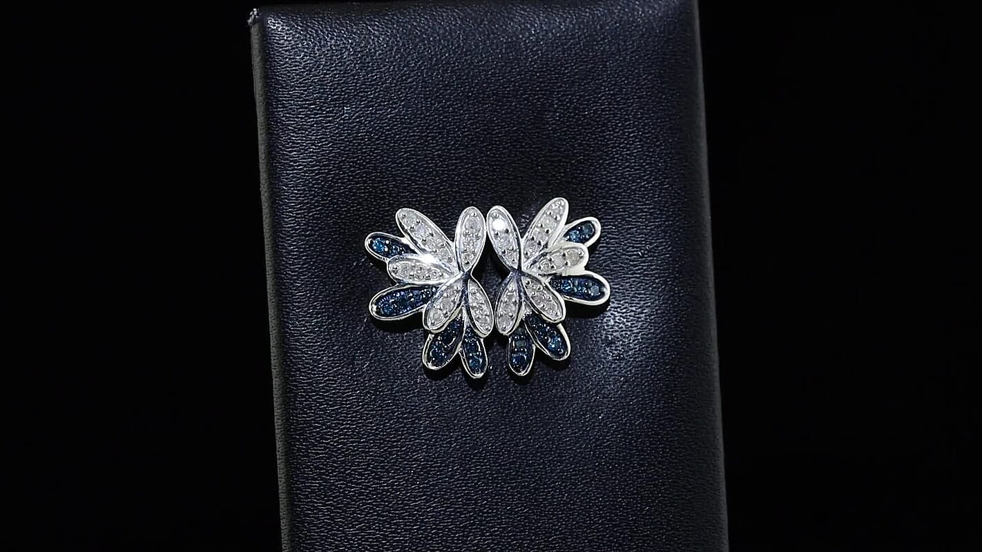 GP White and Blue Diamond 0.50 ctw Earrings in Rhodium Over Sterling Silver