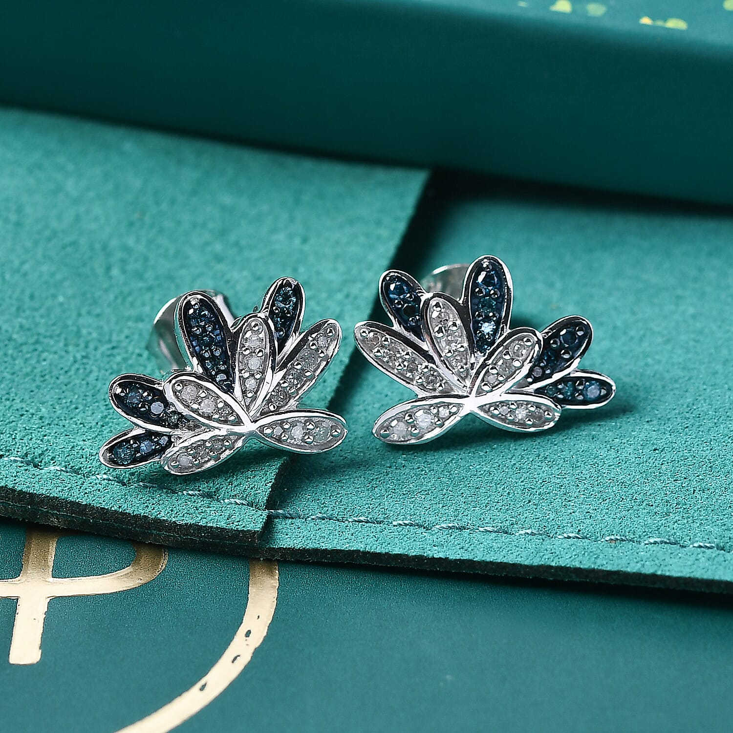 GP White and Blue Diamond 0.50 ctw Earrings in Rhodium Over Sterling Silver