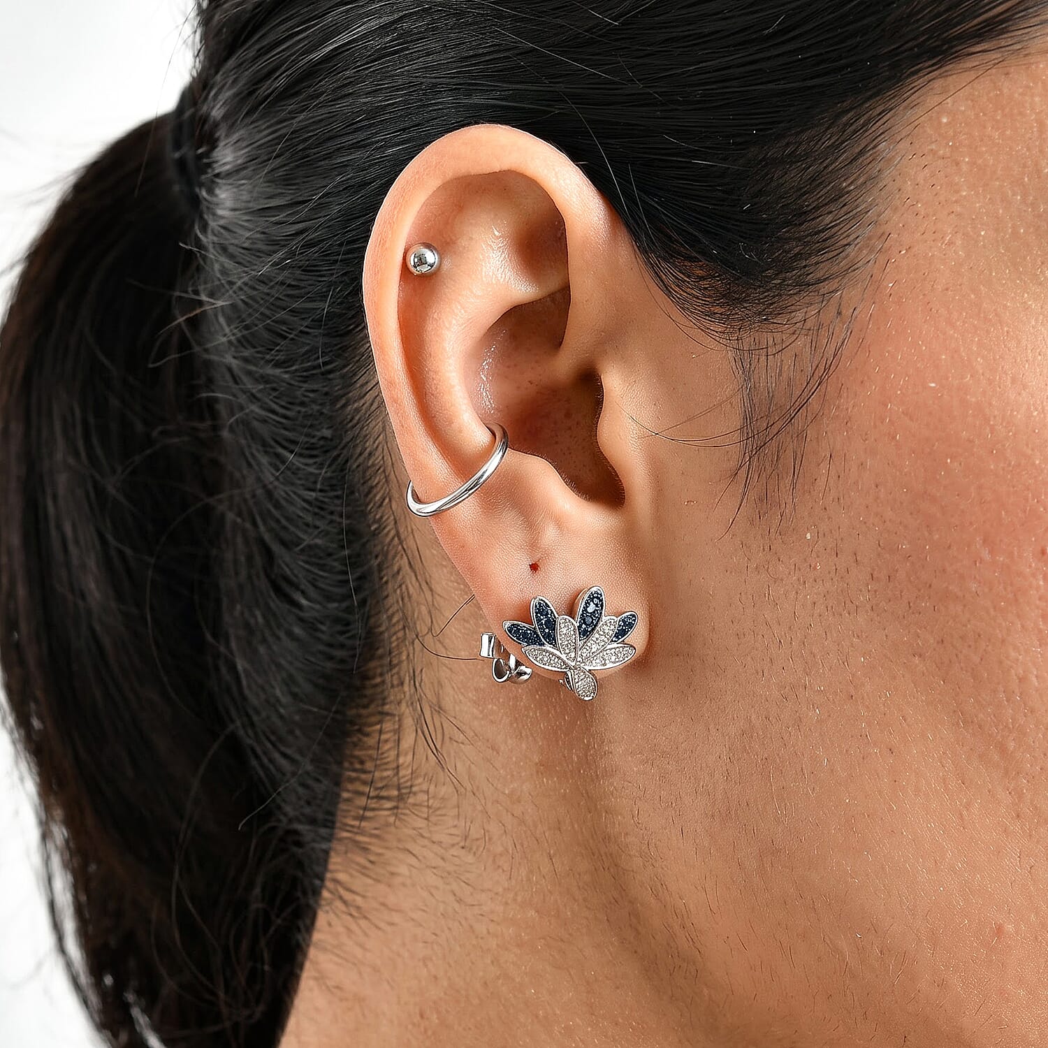GP White and Blue Diamond 0.50 ctw Earrings in Rhodium Over Sterling Silver