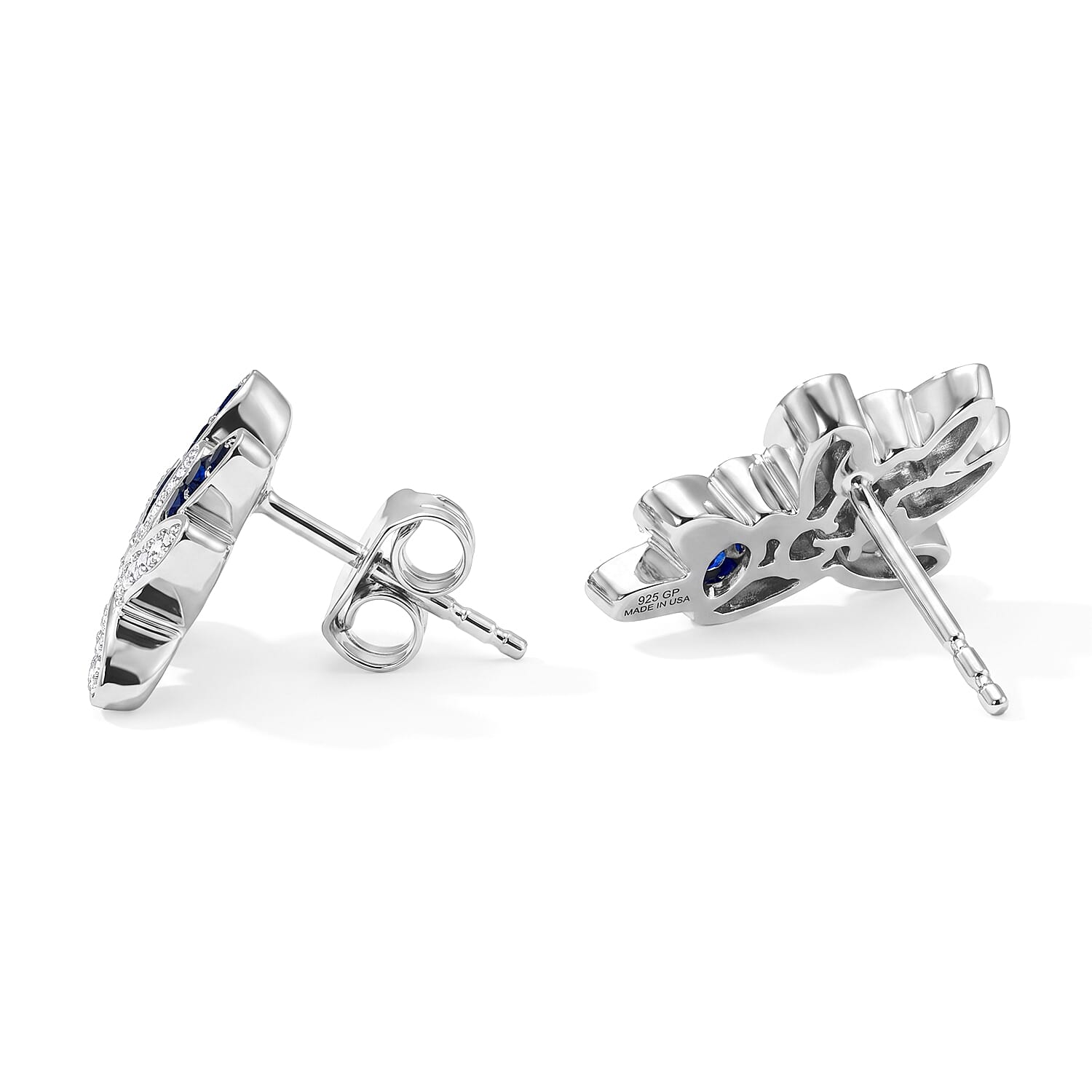 GP White and Blue Diamond 0.50 ctw Earrings in Rhodium Over Sterling Silver