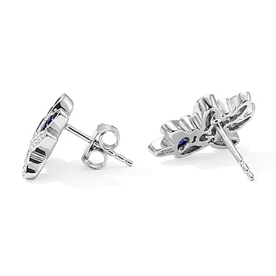 GP White and Blue Diamond 0.50 ctw Earrings in Rhodium Over Sterling Silver