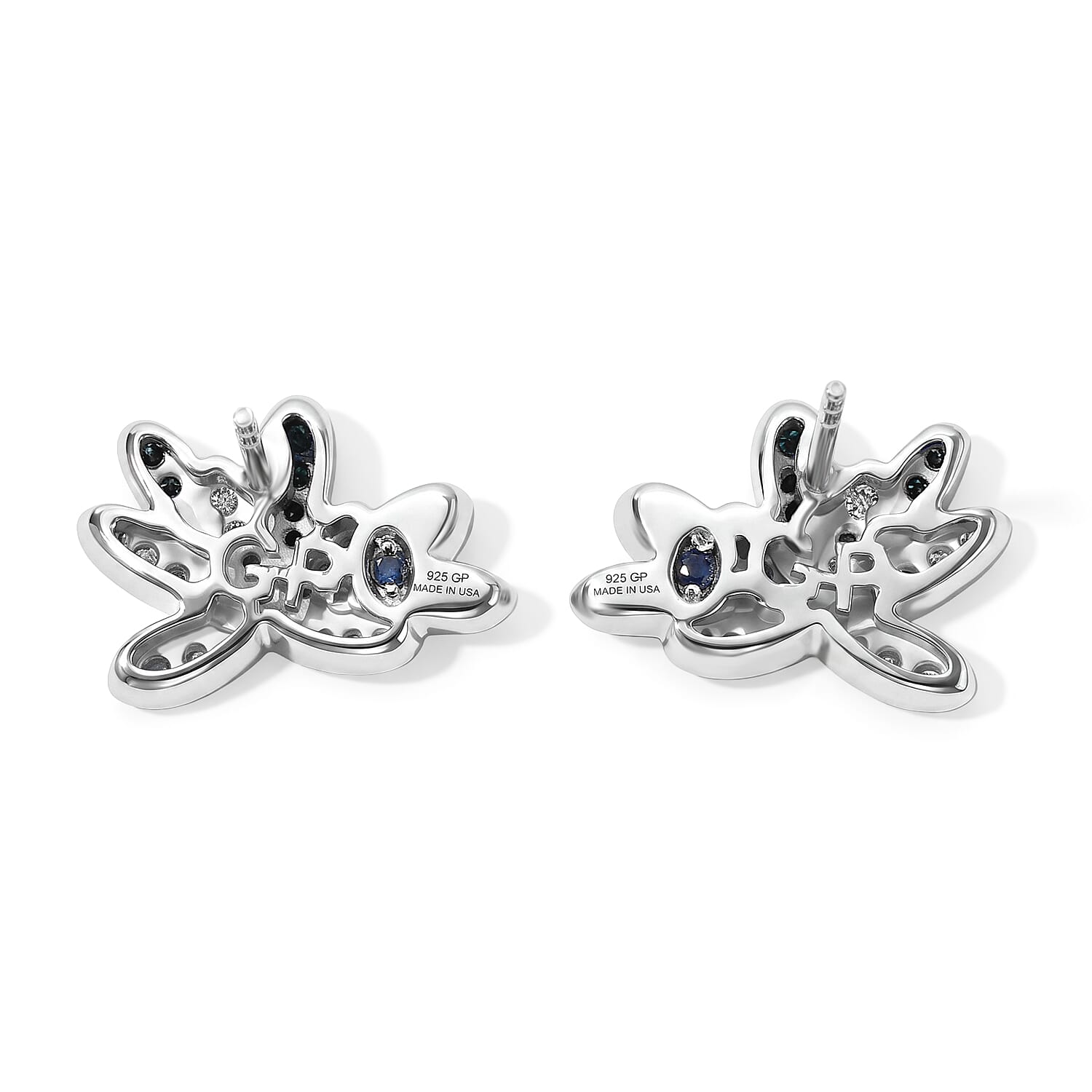 GP White and Blue Diamond 0.50 ctw Earrings in Rhodium Over Sterling Silver