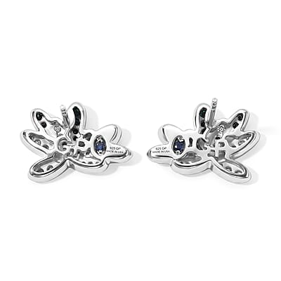 GP White and Blue Diamond 0.50 ctw Earrings in Rhodium Over Sterling Silver