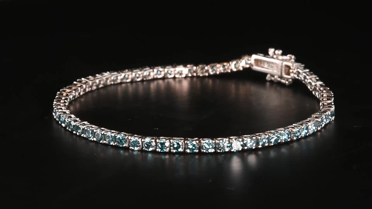 D'Joy Lab Grown Blue Diamond (IR) SI 4.00 ctw Bracelet in Rhodium Over Sterling Silver (6.50 In)