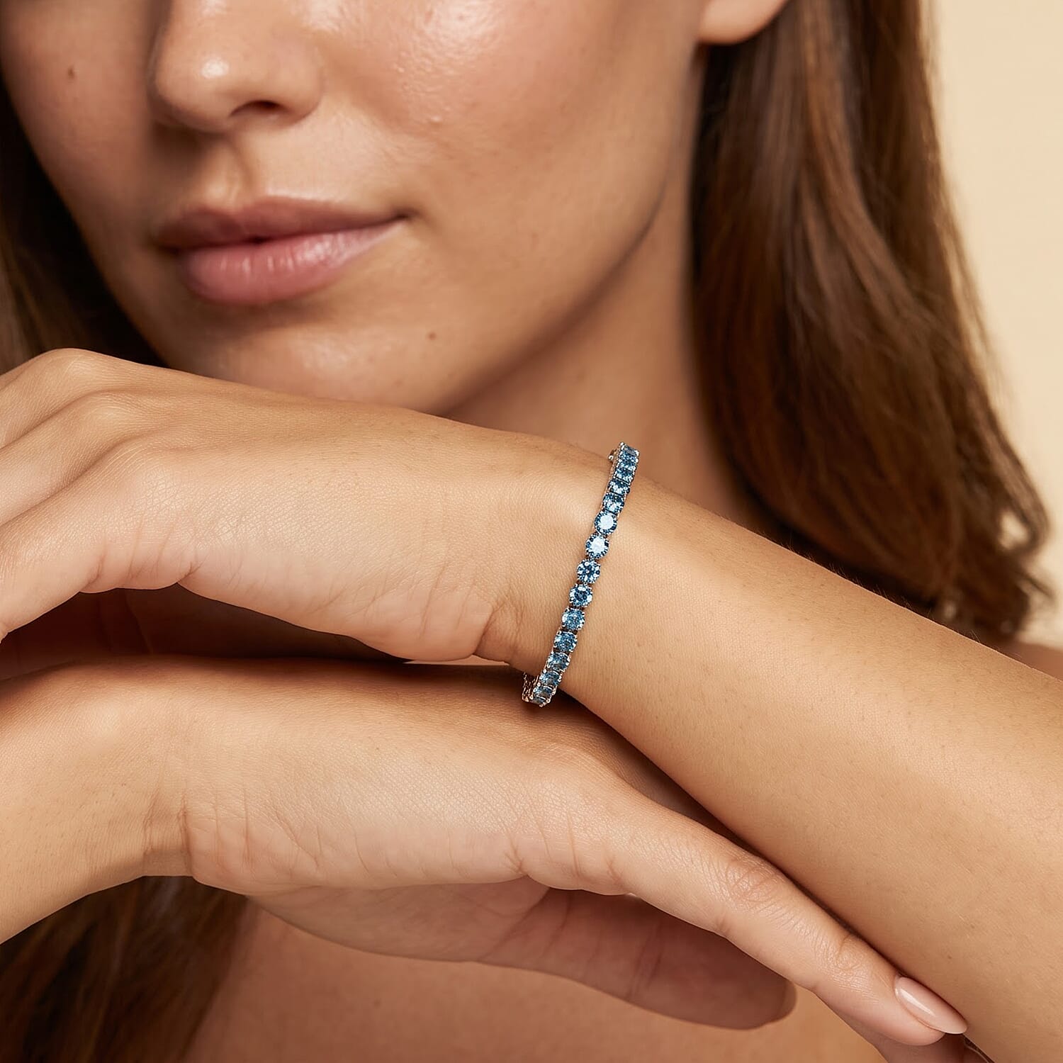 Luxuriant Lab Grown Blue Diamond (IR) SI 4.00 ctw Endless Radiance Bracelet in Rhodium Over Sterling Silver (6.50 In)