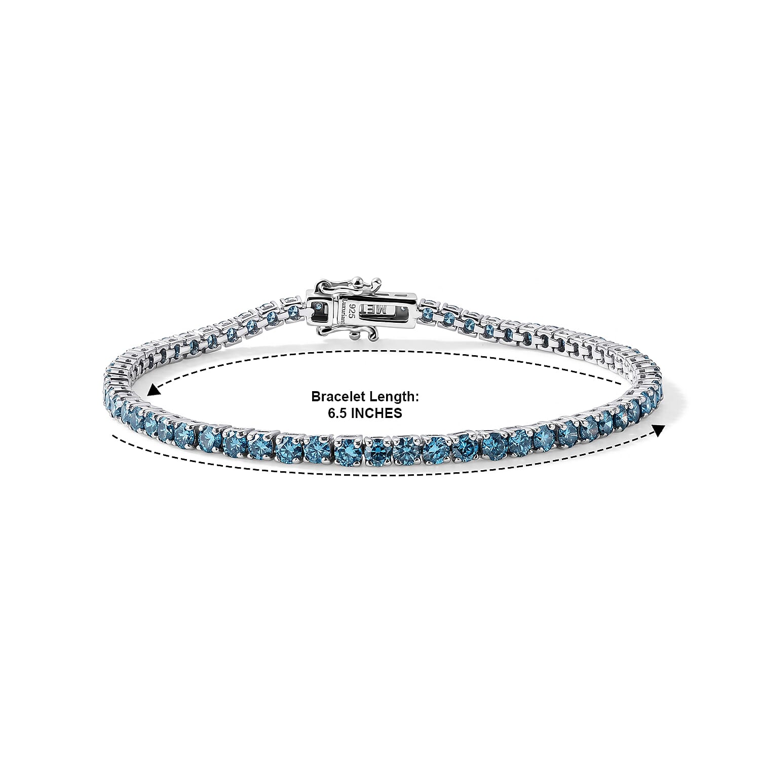 Luxuriant Lab Grown Blue Diamond (IR) SI 4.00 ctw Endless Radiance Bracelet in Rhodium Over Sterling Silver (6.50 In)