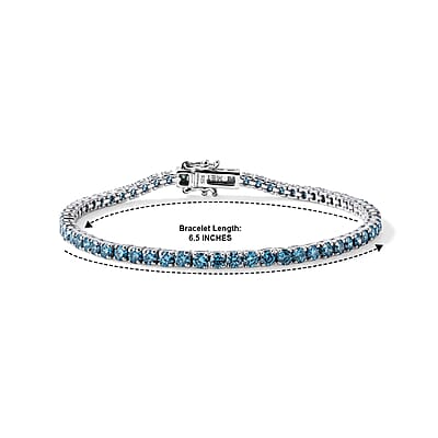 Luxuriant Lab Grown Blue Diamond (IR) SI 4.00 ctw Endless Radiance Bracelet in Rhodium Over Sterling Silver (6.50 In)