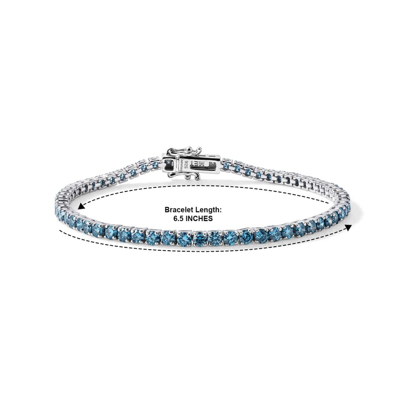Luxuriant Lab Grown Blue Diamond (IR) SI 4.00 ctw Endless Radiance Bracelet in Rhodium Over Sterling Silver (6.50 In)
