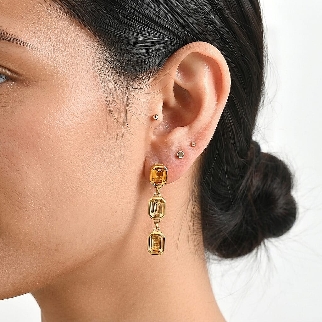 EverTrue Brazilian Citrine 5.65 ctw Marigold Solo Drop Earrings in 18K YG Plated