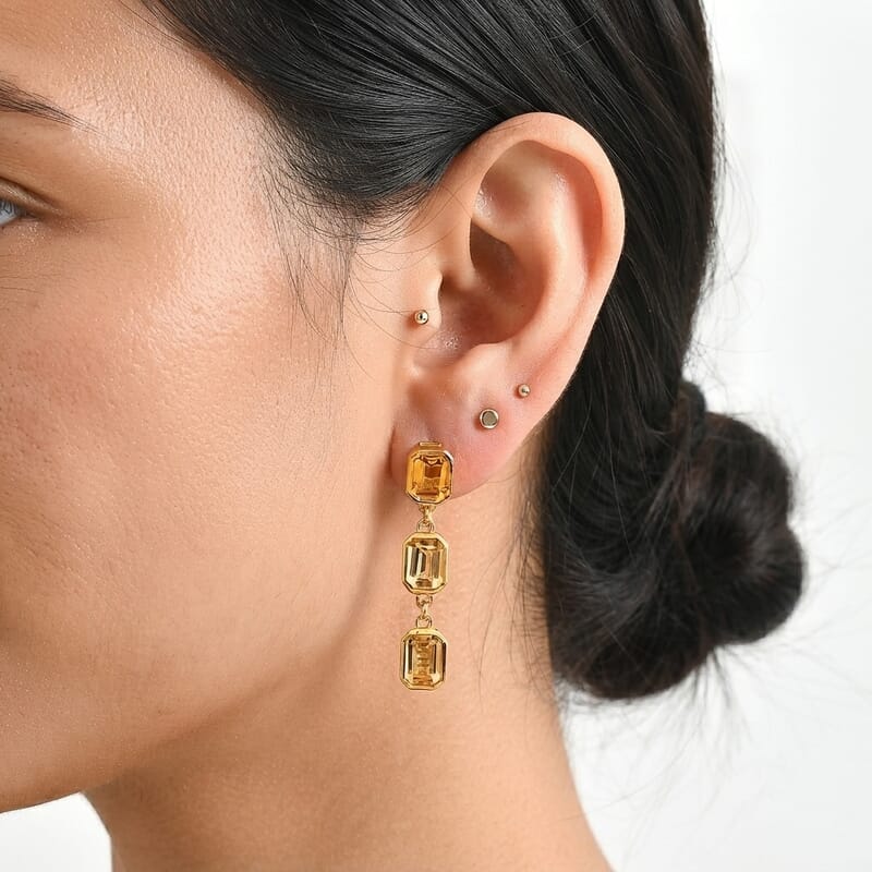 EverTrue Brazilian Citrine 5.65 ctw Marigold Solo Drop Earrings in 18K YG Plated
