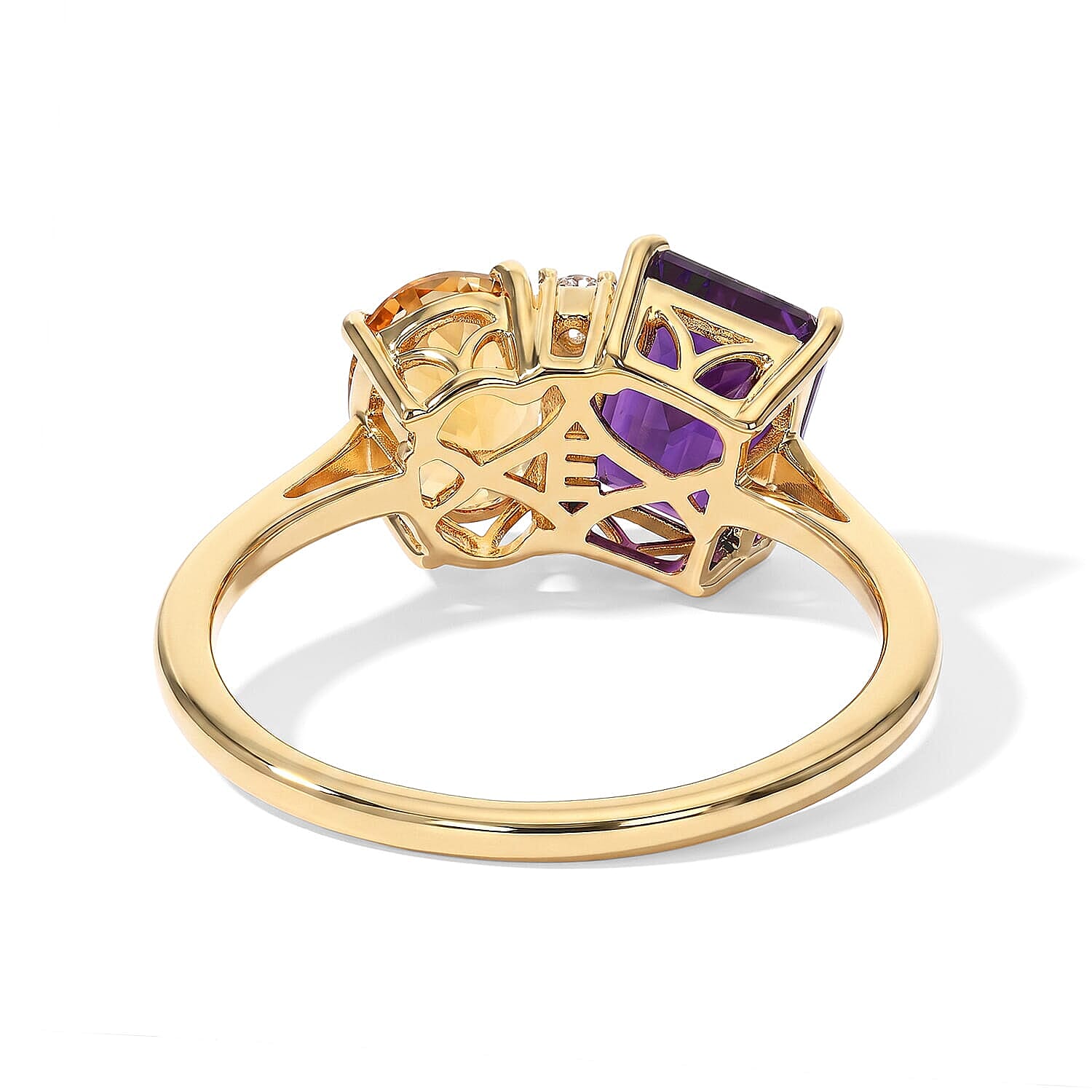 EverTrue African Amethyst, Brazilian Citrine and White Zircon 3.75 ctw Fall Duet Toi et Moi Ring in 18K YG Plated (Size 11.0)