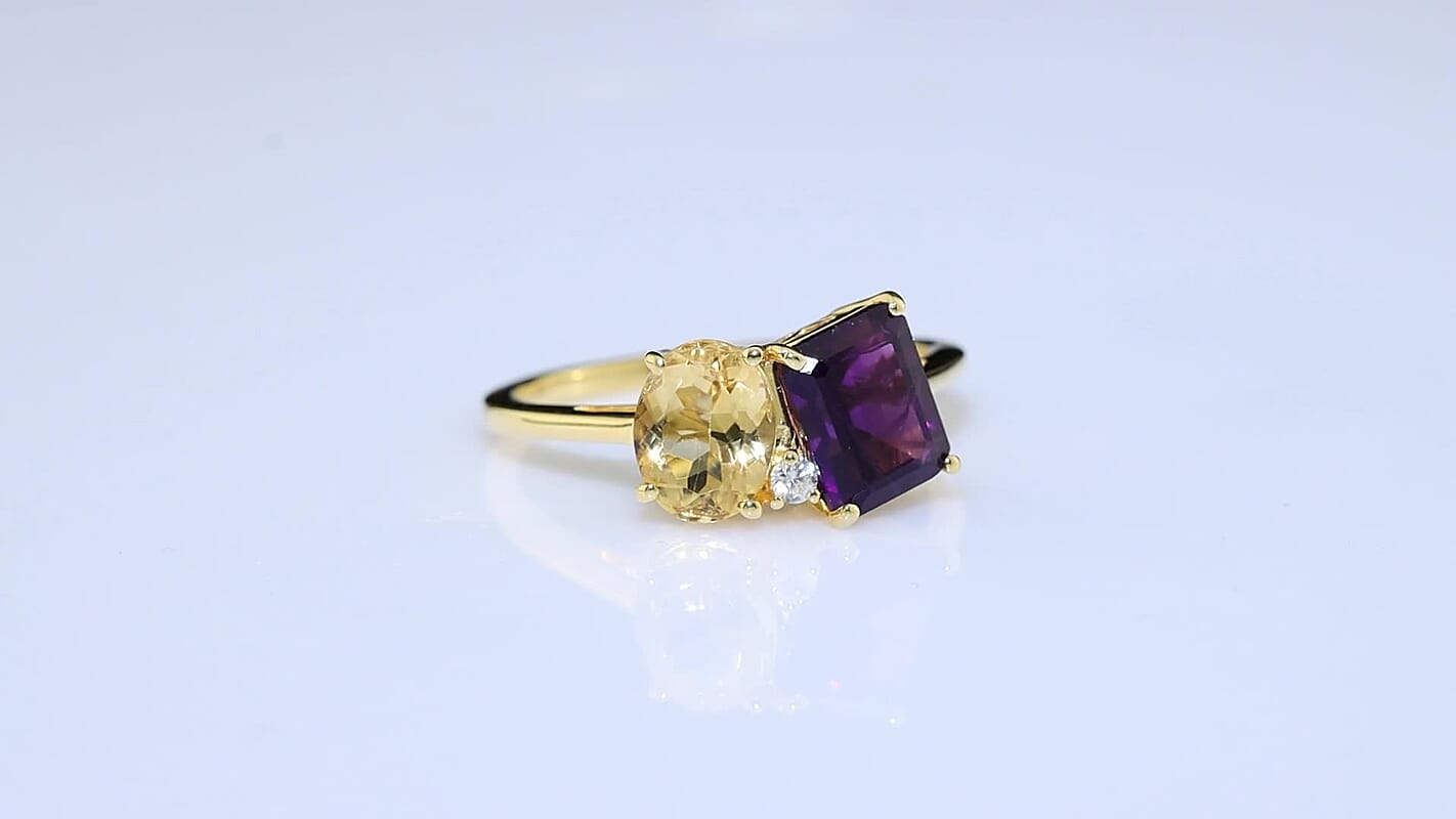 EverTrue African Amethyst, Brazilian Citrine and White Zircon Fancy Ring in 18K YG Plated (Size 10.0) 3.75 ctw