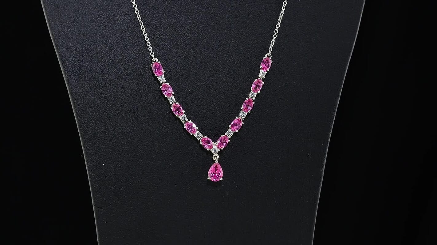 EverTrue Lab Created Pink and White Sapphire 8.10 ctw Necklace in Platinum Bond 18 Inches
