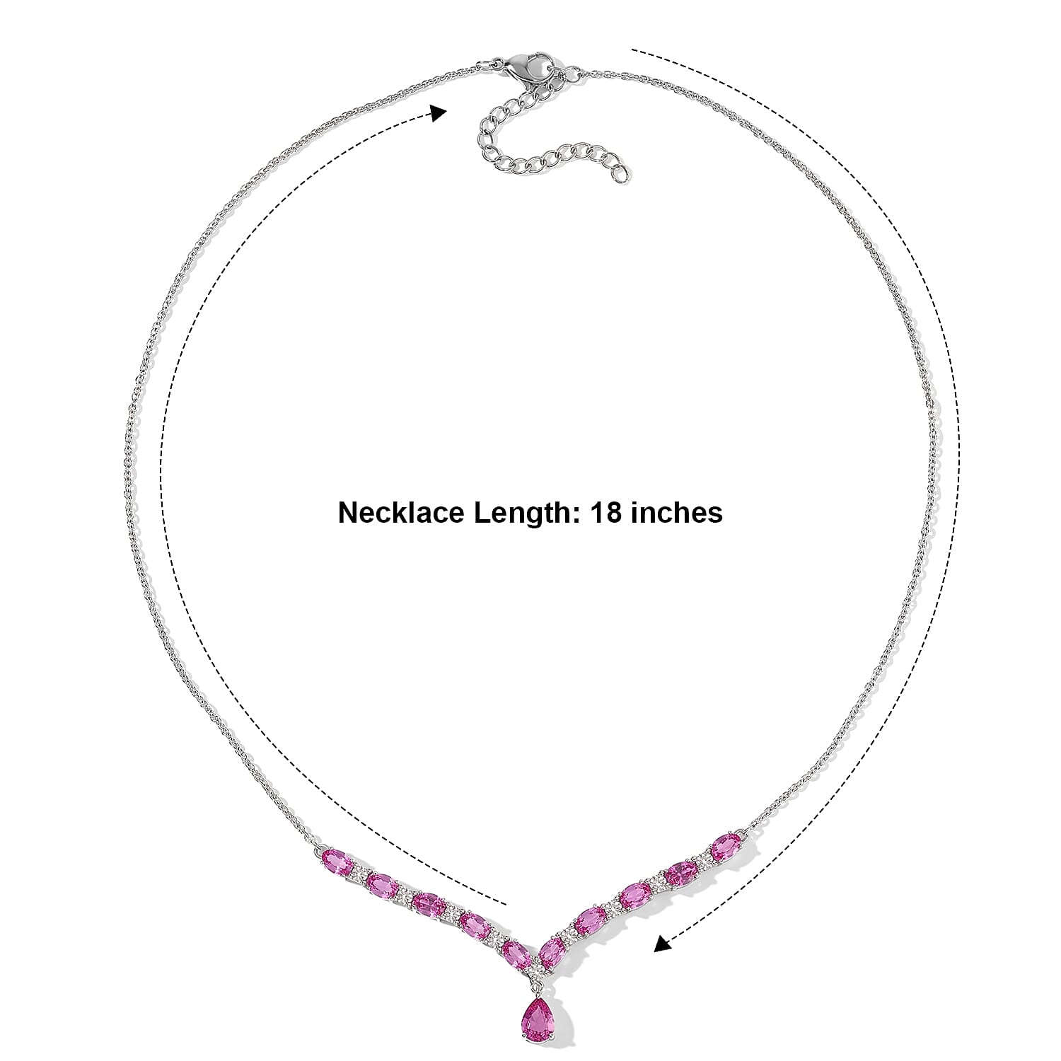 EverTrue Lab Created Pink and White Sapphire 8.10 ctw Spectrum Radiance Necklace in Platinum Bond 18 Inches