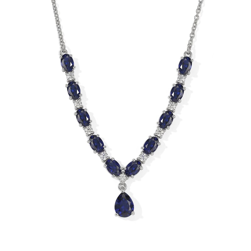 EverTrue Lab Created Blue and White Sapphire 7.65 ctw Necklace in Platinum Bond 18 Inches