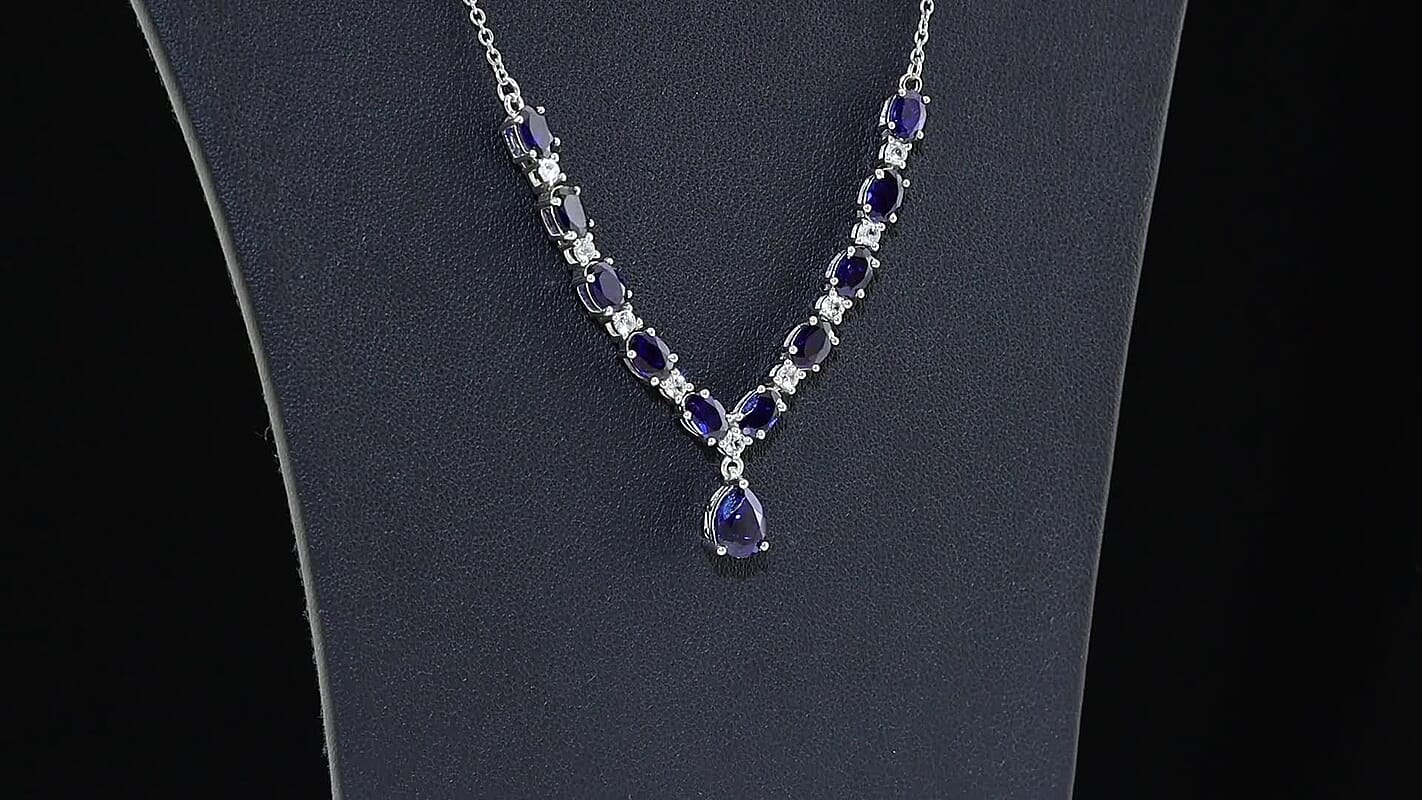 EverTrue Lab Created Blue and White Sapphire 7.65 ctw Necklace in Platinum Bond 18 Inches