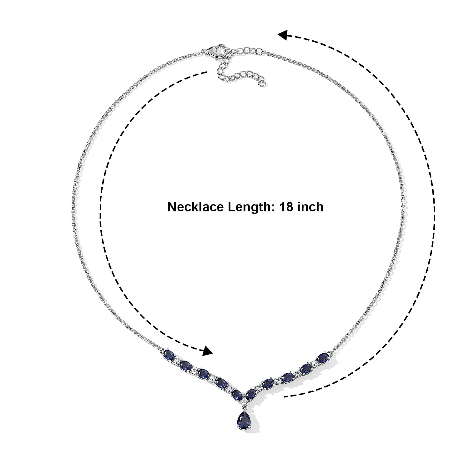 EverTrue Lab Created Blue and White Sapphire 7.65 ctw Necklace in Platinum Bond 18 Inches