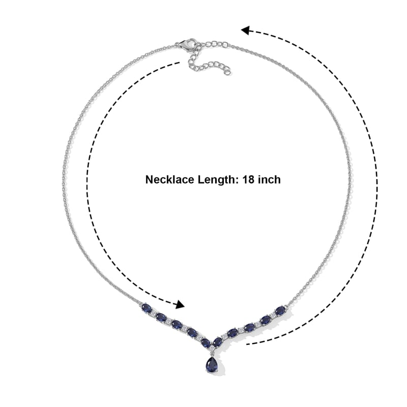 EverTrue Lab Created Blue and White Sapphire 7.65 ctw Necklace in Platinum Bond 18 Inches