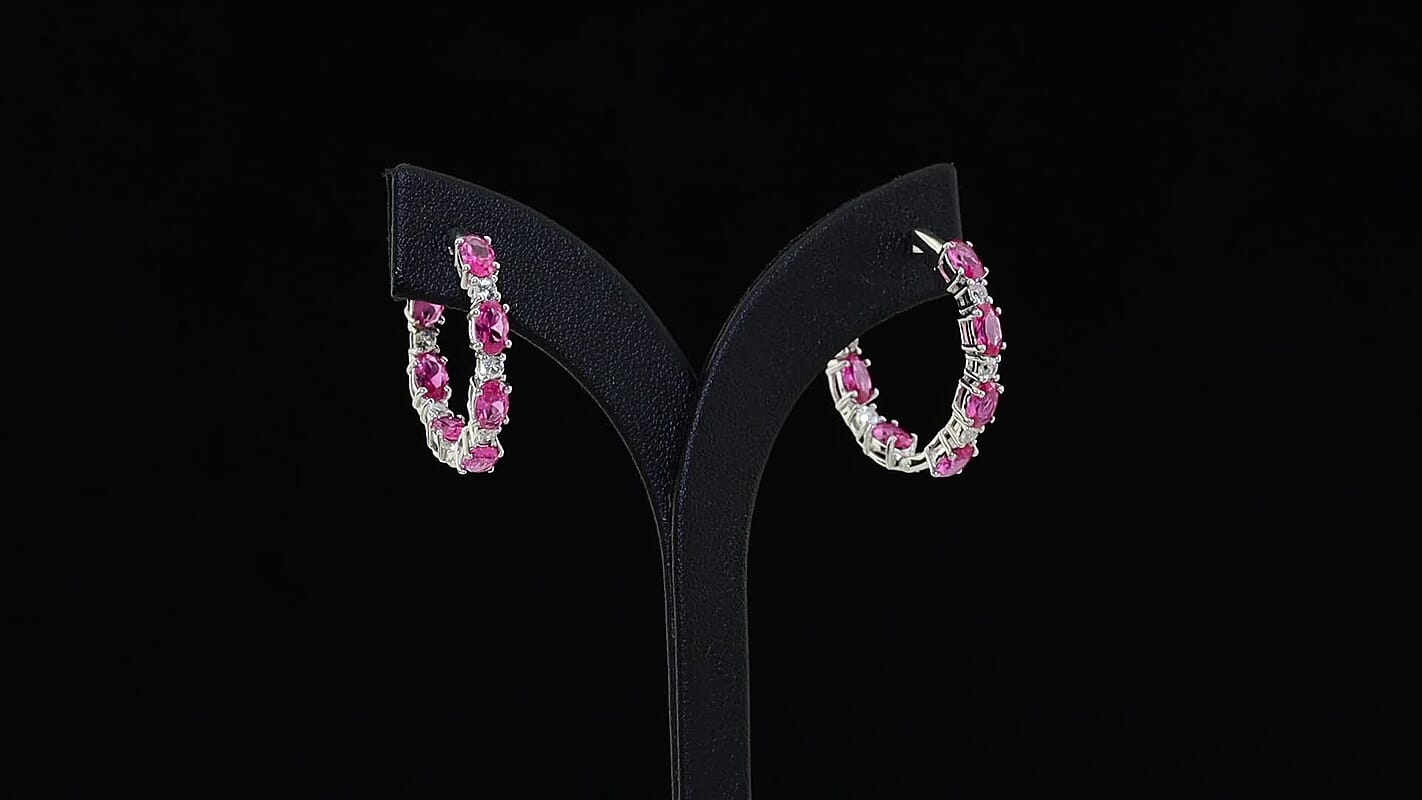 EverTrue Lab Created Pink and White Sapphire 9.15 ctw Hoop Earrings in Platinum Bond
