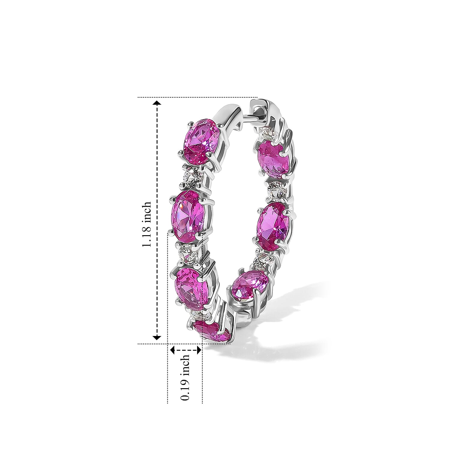 EverTrue Lab Created Pink and White Sapphire 9.15 ctw Spectrum Radiance Hoop Earrings in Platinum Bond