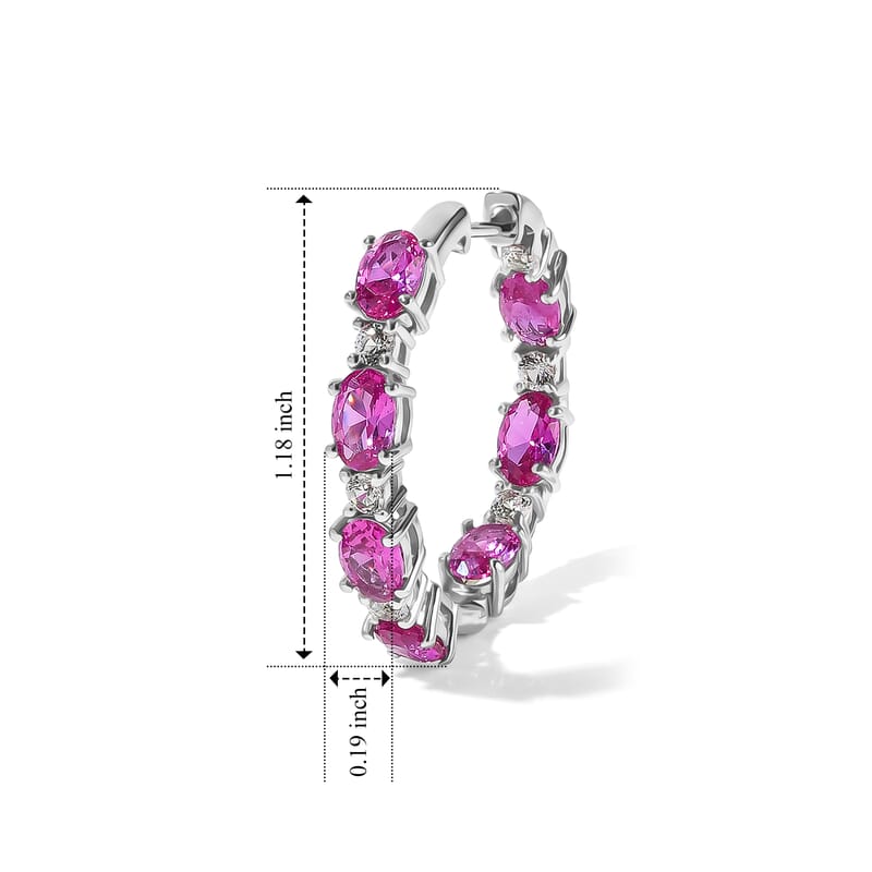 EverTrue Lab Created Pink and White Sapphire 9.15 ctw Spectrum Radiance Hoop Earrings in Platinum Bond