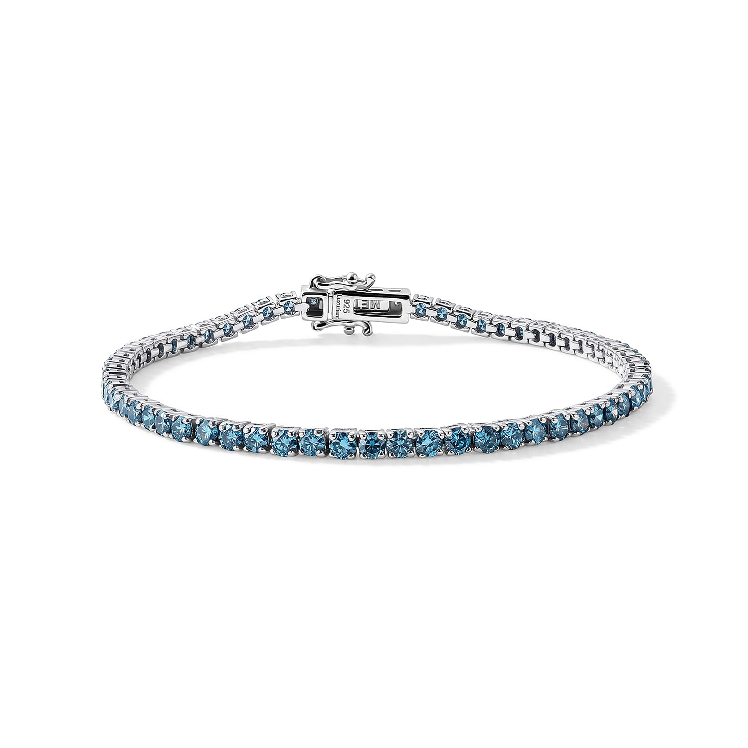 D'Joy Lab Grown Blue Diamond (IR) SI 4.00 ctw Bracelet in Rhodium Over Sterling Silver (6.50 In)