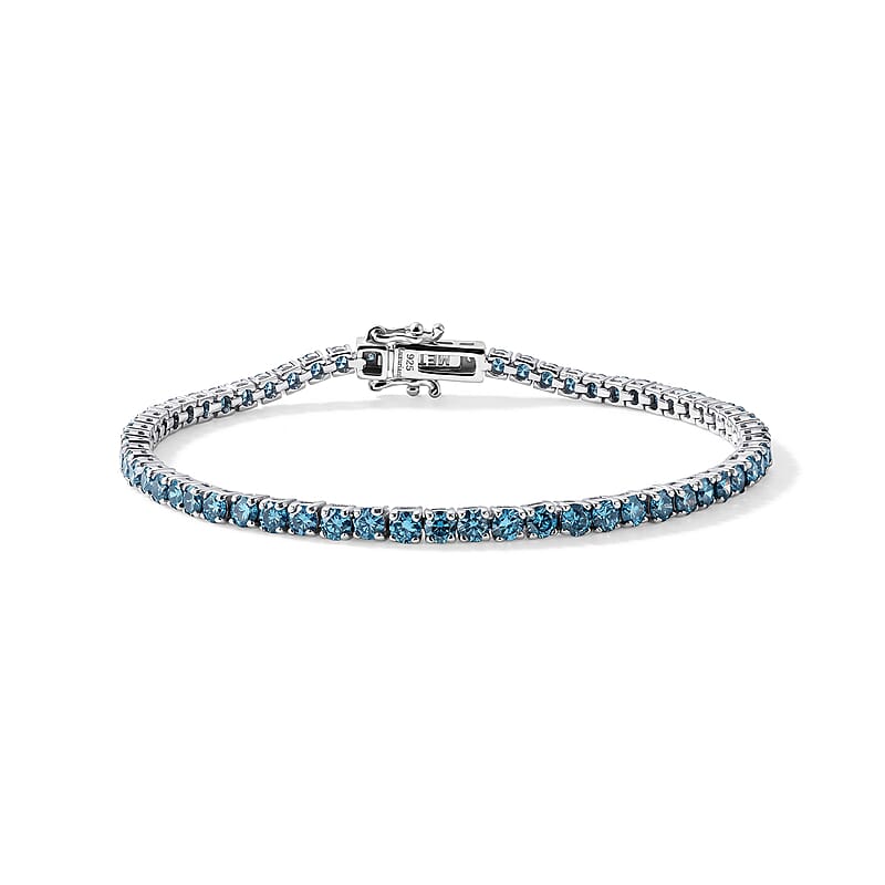 Luxuriant Lab Grown Blue Diamond (IR) SI 4.00 ctw Endless Radiance Bracelet in Rhodium Over Sterling Silver (7.25 In)