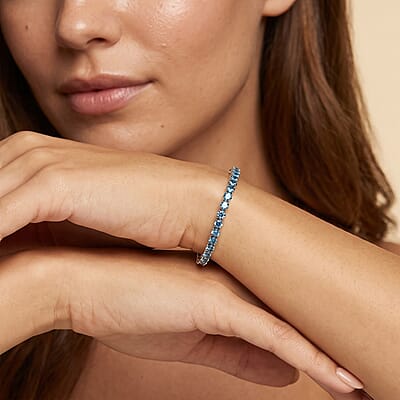 Luxuriant Lab Grown Blue Diamond (IR) SI 4.00 ctw Endless Radiance Bracelet in Rhodium Over Sterling Silver (7.25 In)