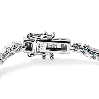 Luxuriant Lab Grown Blue Diamond (IR) SI 4.00 ctw Endless Radiance Bracelet in Rhodium Over Sterling Silver (7.25 In)