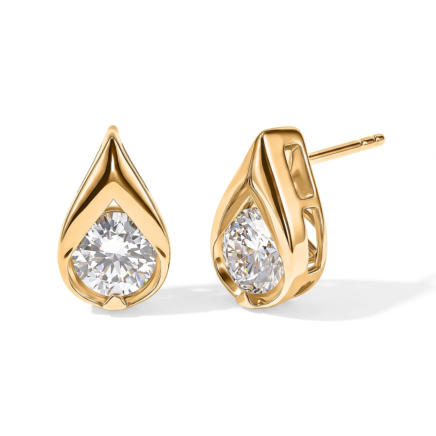 EverTrue Simulated Diamond Solitaire Stud Push Post Earrings in 18K YG Plated 4.50 ctw