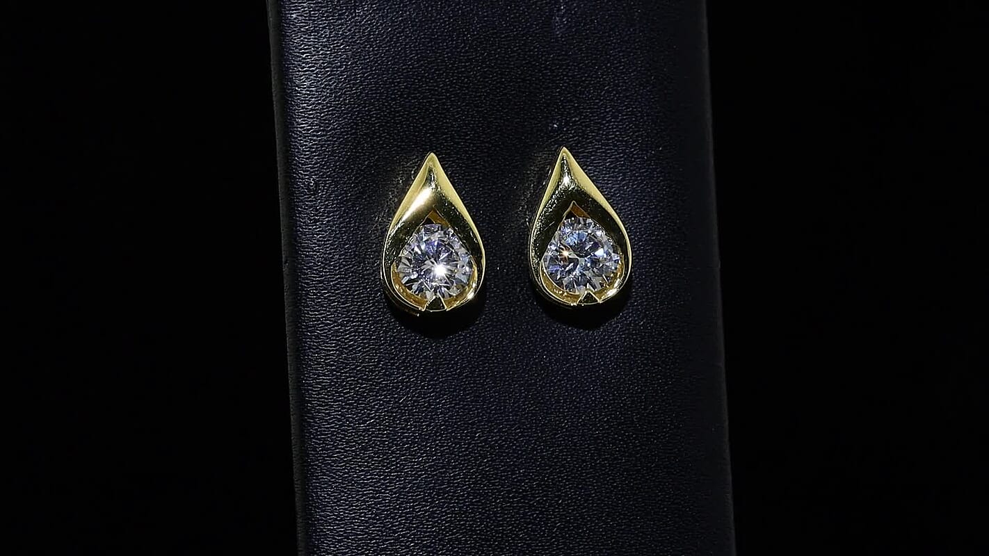 EverTrue Simulated Diamond Solitaire Stud Push Post Earrings in 18K YG Plated 4.50 ctw