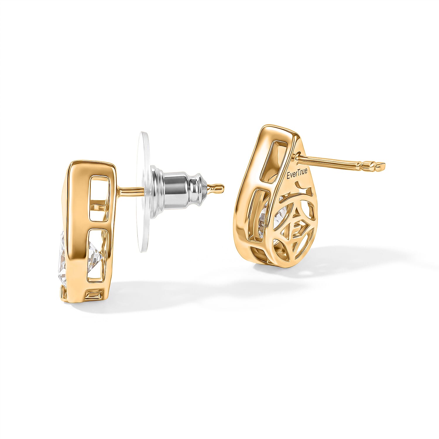 EverTrue Simulated Diamond Frost Halo Studs Earrings in 18K YG Plated