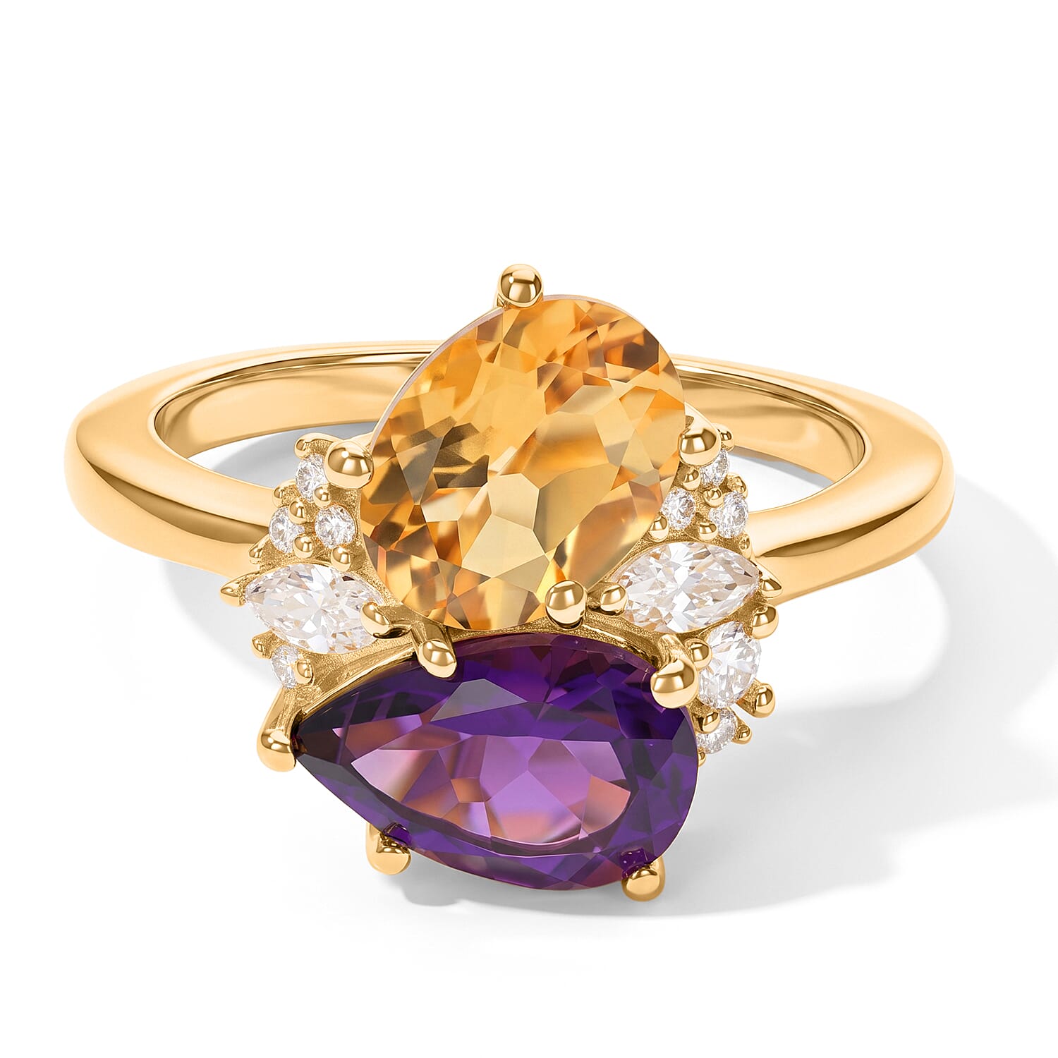 EverTrue African Amethyst and Multi Gemstone 2.40 ctw Fancy Ring in 18K YG Plated (Size 5.0)